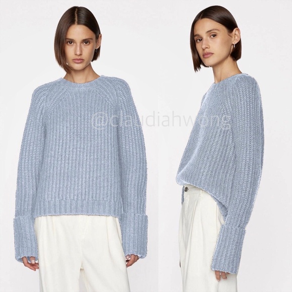 FRAME Cuffed Alpaca Wool Raglan Sweater in Powder Blue - Picture 5 of 12